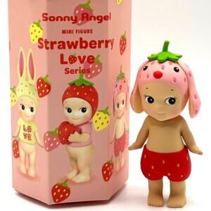 Authentic Sonny Angel Lop Ear Rabbit Mini Figure, Strawberry Love, Open Bx - NEW